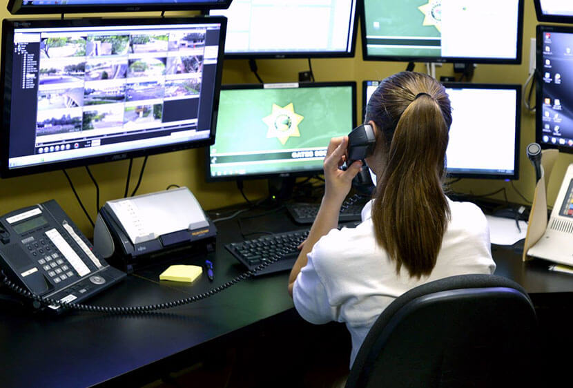 An monitoring operator at Gates Security on the phone.