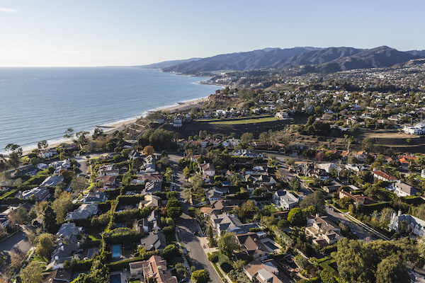 Pacific Palisades and the Pacific Ocean.
