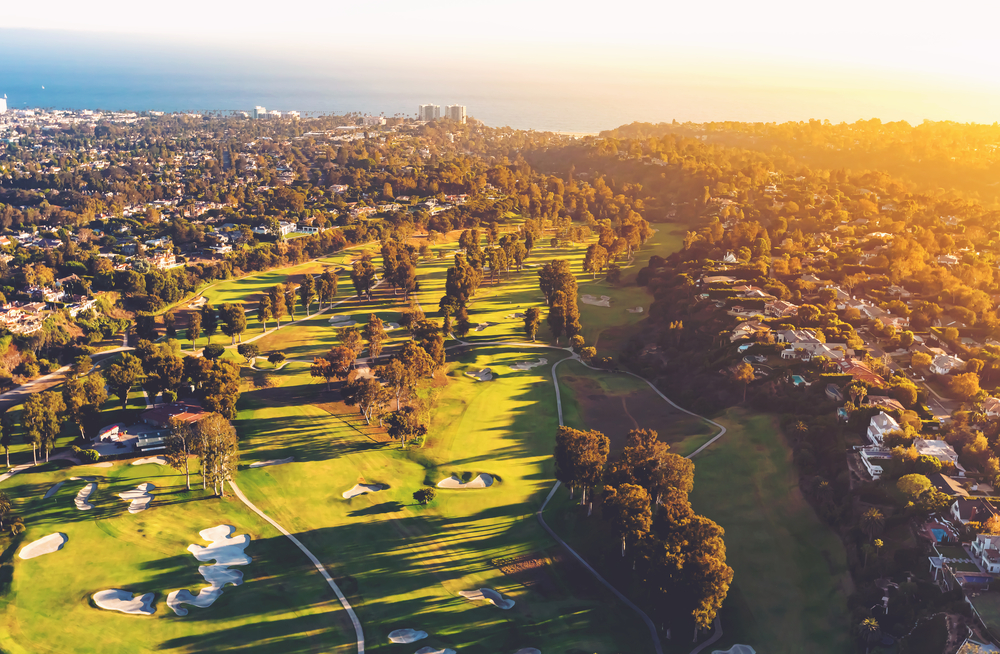 Aerial,View,Of,A,Golf,Course,Country,Club,In,Los Aerial view of a golf course.